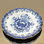  Гжель Тарелка мелкая №3 в золоте 20см Авт. Алехин С.С.