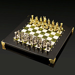 0054643/9367/П-мрамор Златоуст Шахматы "Римляне" доска 28*28см Мрамор, Змеевик, металл