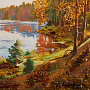 Картина янтарная "На берегу реки" 60х80 см, фотография 4. Интернет-магазин ЛАВКА ПОДАРКОВ