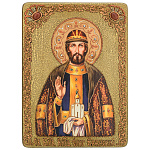 200467-RTI-550.m Икона подарочная"Св. Князь Олег Брянский"мор.дуб  в ПУ 21*29 см