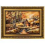 300112-НП  Картина Янтарная " Пйзаж с Водяной Мельницей"  29.5*20.5 см