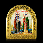 0066564-0062 Икона рукописная Петр и Феврония перламутр 155-175 мм рама сус зол