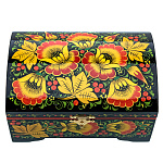 69915/14*9см Хохлома Шкатулка-сундучок"ЗОЛОТЫЕ ЦВЕТЫ" черный фон Р3 