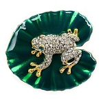 -5674-08 Традиции ФАБЕРЖЕ  Брошь"ЛЯГУШКА на зеленом листе"