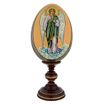 0056979/16см ЯЙЦО ПАСХАЛЬНОЕс ликом "Ангел Хранитель" на подставке 27см  (дерево, роспись)