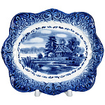  Гжель Тарелка сувенирная настенная ЛЕТО В ДЕРЕВНЕ 18*15 см