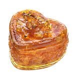 0039344 Янтарь Шкатулка СЕРДЕЧКО мини  с цветком  (янтарь, заливка)