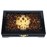 0072519 Янтарь ДОМИНО "Герб РФ" (темная крошка,светл герб,темн фишки) 21*13,5*4,5см