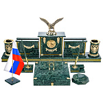 0069828/ОРЕЛ Нат камень Письменный набор Зеленый мрамор, Бронза, позолота