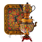 /НБ-4л-рюмка  ХОХЛОМСКОЙ САМОВАР В НАБОРЕ 4 литра 3пр (с подносом)