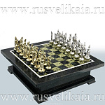 0028140 Нат.камень ШАХМАТНЫЙ ЛАРЕЦ "РУСЬ" с фигурами (6728)
