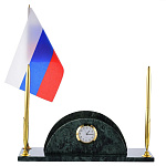 0060103 Подставка для бумаг с часами и флагом, 2 ручки, Мрамор Верде Гватемала