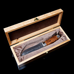 0048424/37*13*9см Кар.береза НОЖ Сувенирный в шкатулке дамаск, кожаные ножны