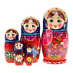 0056556/5м-19см  Матрешка "ЛУКОШКО С ЦВЕТАМИ"  5 мест 19см  