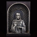 0058949 Бронза ИКОНА "св. Матрона"литье, настольная, серебрение/чернение, на дереве.