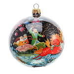 0070090 Лаковая миниатюра Палех ШАР НОВОГОДНИЙ круговая роспись (стекло)