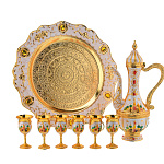 -Традиции ФАБЕРЖЕ Сувенир--"ПИТЕЙНЫЙ НАБОР" кувшин+6 рюмок+поднос(зол.)