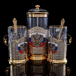 Чайный набор с френч-прессом на 2 персоны "Герб РФ". Златоуст