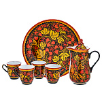 0072416  Хохлома НАБОР ДЛЯ СОКА на 4 персоны+поднос