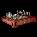 0048341 ШАХМАТЫ "Война 1812г", доска-яшма, фигуры-бронза с серебрением