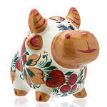 0055895 /БЕЛЫЙ Хохлома СИМВОЛ ГОДА 2021 БЫК СМЕШАРИК 8*9*7см(фарфор)