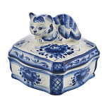 Шкатулка "Кот на отдыхе". Гжель