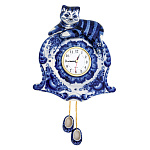 Гжель ЧАСЫ НАСТЕННЫЕ "КОТ ЛЕЖЕБОКА" кобальт