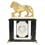 00274551/ФР ЧАСЫ "Лев" белый мрамор,змеевик