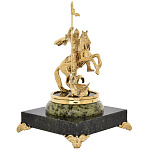 0034102 Бронза Скульптура "Георгий Победоносец" на подставке Змеевик