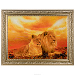 Картина янтарная "Львы - царственная пара" 60 х 80 см