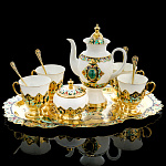 /ФПП Златоуст Сервиз кофейный на 4 персоны на подносе , малахит, эмаль