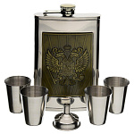 28346 НАБОР ПОДАРОЧНЫЙ МУЖСКОЙ: "ГЕРБ РФ"фляга+4 стопки,в П/У