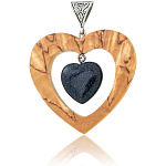 202870 Нат.дерево КУЛОН ДВА СЕРДЦА, Карел береза,авантюрин