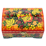 66912/14*9 Хохлома Шкатулка-сундучок "ПТИЦА. МАЛИНА" красный фон  Р3