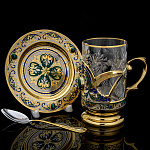  Златоуст Чайный набор "РИМСКИЙ" малахит,эмаль В П/У