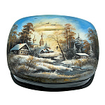 0072501 ШКАТУЛКА с художественной росписью ЗИМНИЙ ПЕЙЗАЖ перламутр 11*9*3,5 см