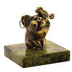 0034523/ФР Нат.камень Скульптура "Поросенок с цветком" Бронза Змеевик  