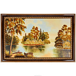 Янтарная картина "Речной пейзаж с лодкой" 102х66 см