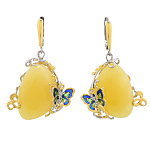 0068240/14,59г Серебро 925* СЕРЬГИ  вст.Янтарь/позолота/родий