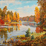 Картина янтарная "Лес у реки" 60х40 см, фотография 2. Интернет-магазин ЛАВКА ПОДАРКОВ