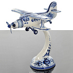/лыжи Гжель СКУЛЬПТУРА "Самолет "АН-3" на подставке в асс.авт.Ларин 