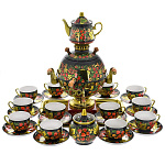 архив0021414/5л ХОХЛОМА Сервиз 12персон "КЛУБНИЧКА"Самовар 5л+поднос+чайник+сахарница