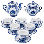 Чайный сервиз на 6 персон с росписью "Восторг". Гжель