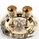 8699 Златоуст Набор Водочный: Поднос + 2 рюмки Золото, Никель, чернение, в П/У  NAW