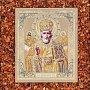 Настенная янтарная икона "Николай Чудотворец" 19х22 см, фотография 3. Интернет-магазин ЛАВКА ПОДАРКОВ