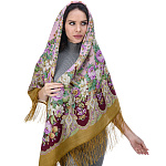 0029210 -1555-16 СНЯТ/146*146см ВЫВОД "ЛУКОМОРЬЕ" н.шерсть100%, бахрома -шелк  бело-синий