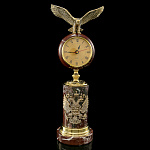 11844 Нат.камень ЧАСЫ "Герб РФ" 33*9,5см мрамор под яшму Бронза, в П/У Ч-043