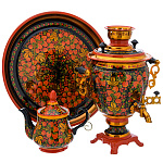 0073182 Самовар электрический 3л "ЯГОДНОЕ ИЗОБИЛИЕ" + круглый поднос+ чайник