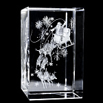 -олени  Лазерная графика Куб "ДЕД МОРОЗ С ОЛЕНЯМИ" 5*8см