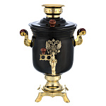 0063375/3л-банка Самовар "ГЕРБ" электрический латунный, черный никель, герб литой